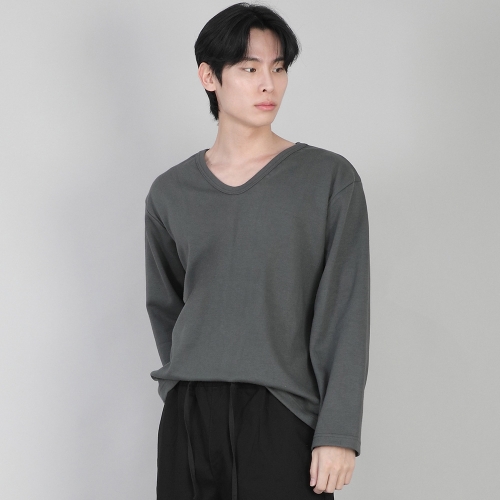 무지 V넥 긴팔티셔츠 RVL-877 슬레이트 그레이