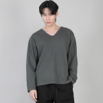 무지 V넥 긴팔티셔츠 RVL-877 슬레이트 그레이