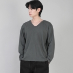 무지 V넥 긴팔티셔츠 RVL-877 슬레이트 그레이