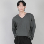 무지 V넥 긴팔티셔츠 RVL-877 슬레이트 그레이