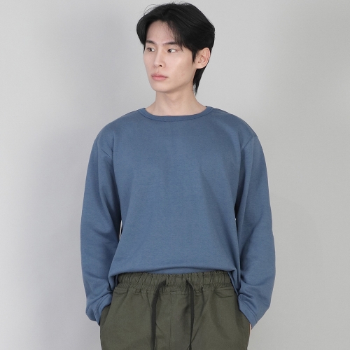 무지 R넥 긴팔티셔츠 RRL-875 이집션 블루