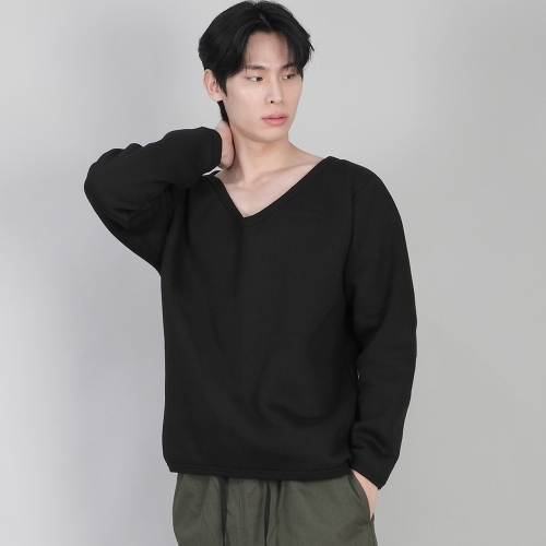 기모 무지 BIG V넥 스웨트셔츠 BIGV-872 블랙