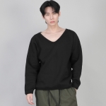 기모 무지 BIG V넥 스웨트셔츠 BIGV-872 블랙