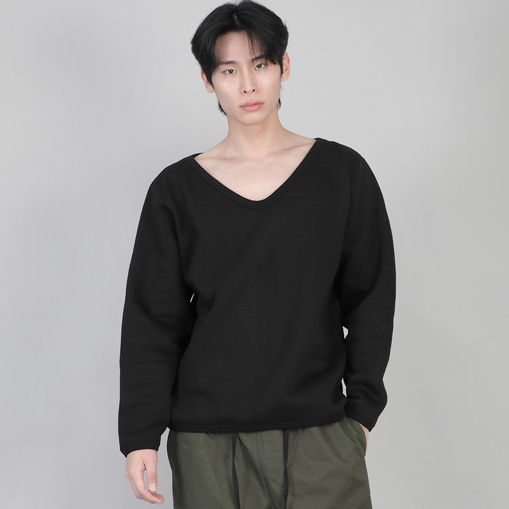기모 무지 BIG V넥 스웨트셔츠 BIGV-872 블랙
