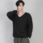 기모 무지 BIG V넥 스웨트셔츠 BIGV-872 블랙