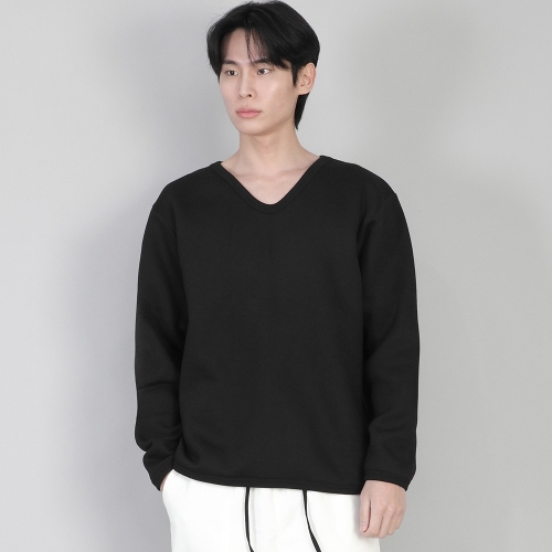기모 무지 V넥 스웨트셔츠 PRR-871 블랙