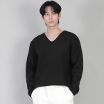 기모 무지 V넥 스웨트셔츠 PRR-871 블랙