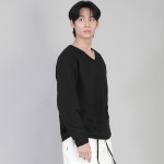 기모 무지 V넥 스웨트셔츠 PRR-871 블랙