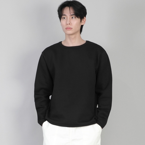 기모 무지 R넥 스웨트셔츠 PRR-870 블랙