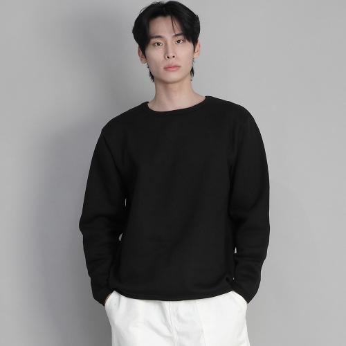 기모 무지 R넥 스웨트셔츠 PRR-870 블랙