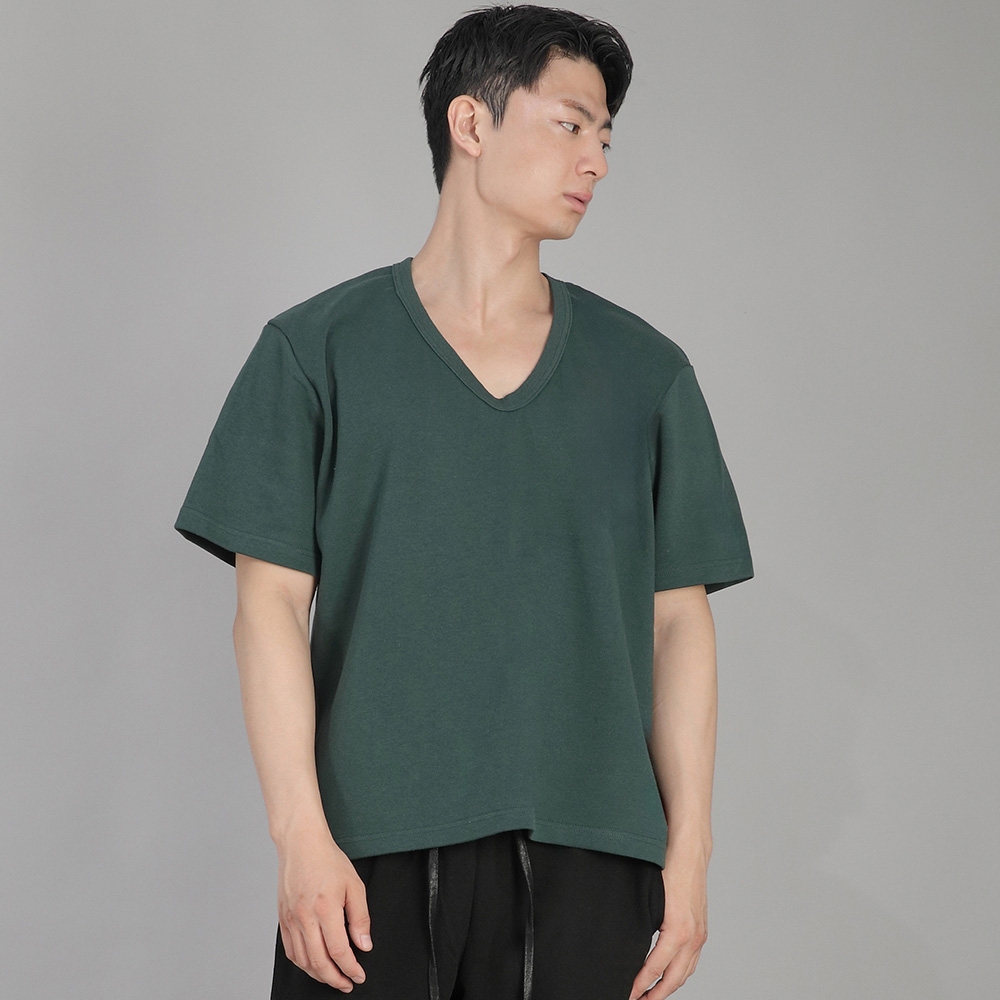 V넥 무지 반팔티 BVS-823 다크그린