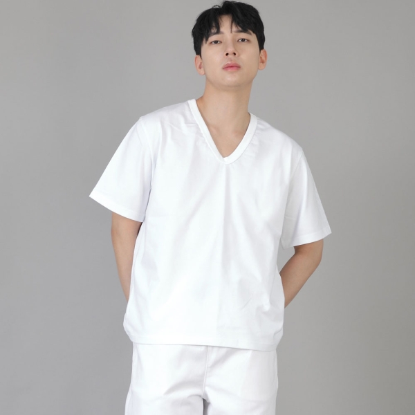 V넥 무지 반팔티 BVS-823 화이트