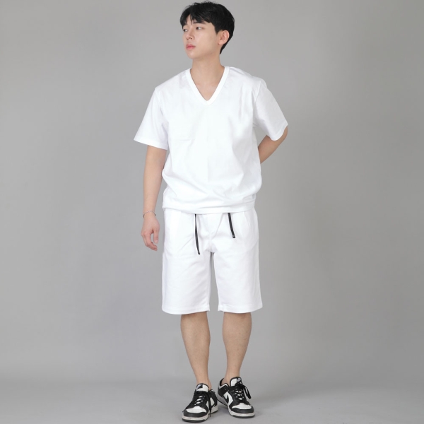 V넥 무지 반팔티 BVS-823 화이트