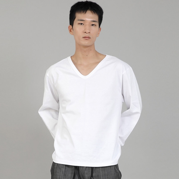 무지 V넥 긴팔티셔츠 RVL-877 화이트