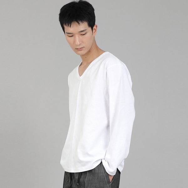 무지 V넥 긴팔티셔츠 RVL-877 화이트