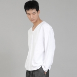 무지 V넥 긴팔티셔츠 RVL-877 화이트