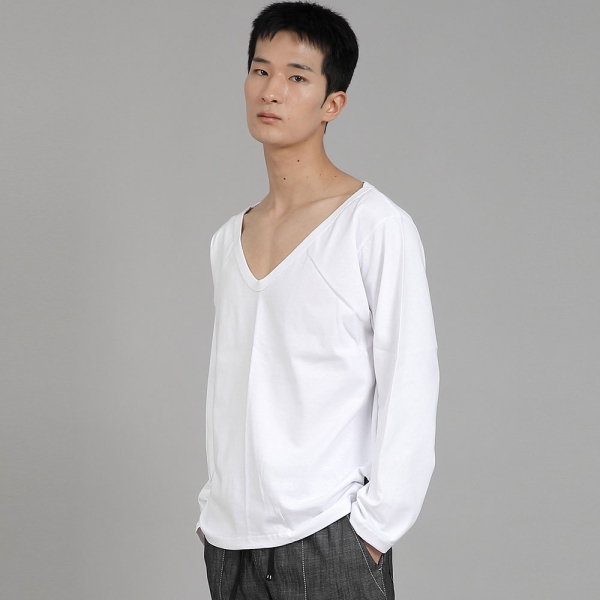무지 BIG V넥 긴팔티셔츠 BIGV-879 화이트