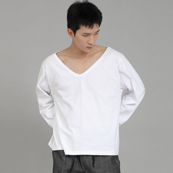 무지 BIG V넥 긴팔티셔츠 BIGV-879 화이트