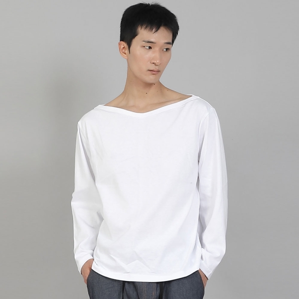 무지 보트넥 16s코튼 긴팔티셔츠 PBL-890 화이트