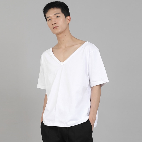 무지 BIG V넥 반팔티셔츠 BIGV-883 화이트