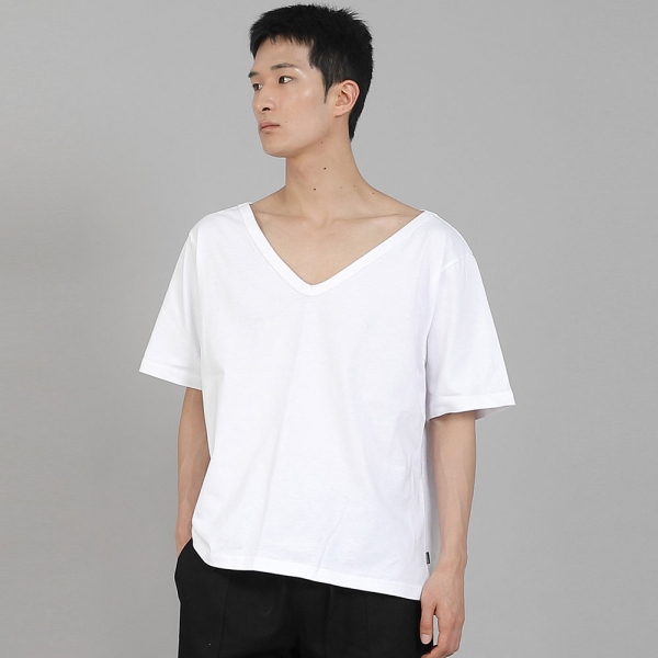 무지 BIG V넥 반팔티셔츠 BIGV-883 화이트