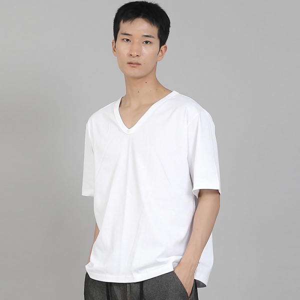 무지 V넥 16s코튼 반팔티셔츠 VCS-891 화이트