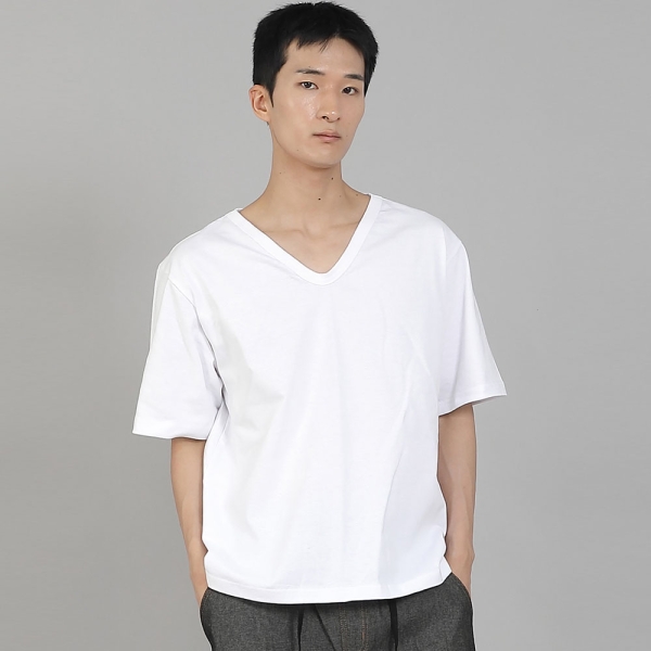 무지 V넥 16s코튼 반팔티셔츠 VCS-891 화이트