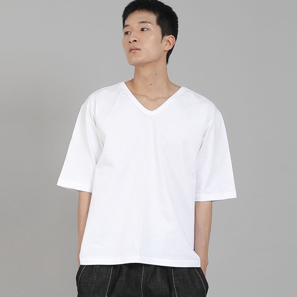 무지 V넥 5부 반팔티셔츠 VHR-895 화이트
