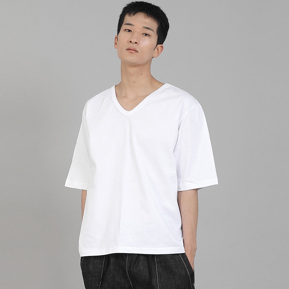 무지 V넥 5부 반팔티셔츠 VHR-895 화이트