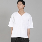 무지 V넥 5부 반팔티셔츠 VHR-895 화이트