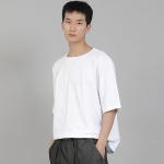 무지 R넥 16s코튼 5부 반팔티셔츠 R-8A02 화이트
