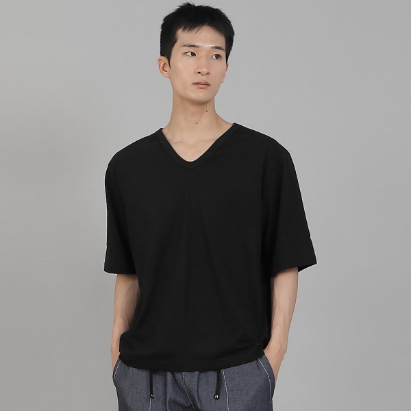 무지 V넥 5부 반팔티셔츠 VHR-895 블랙