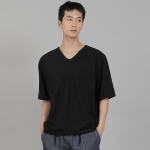 무지 V넥 5부 반팔티셔츠 VHR-895 블랙