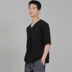 무지 V넥 5부 반팔티셔츠 VHR-895 블랙
