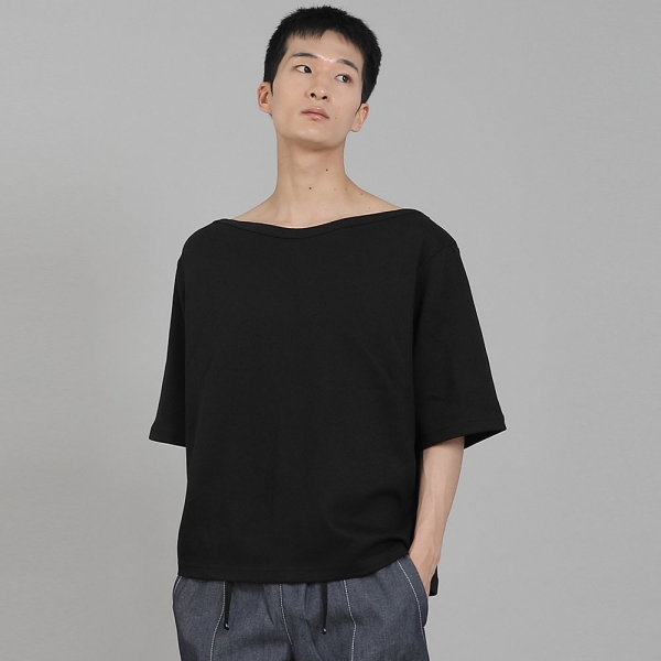 무지 보트넥 5부 반팔티셔츠 BHR-898 블랙