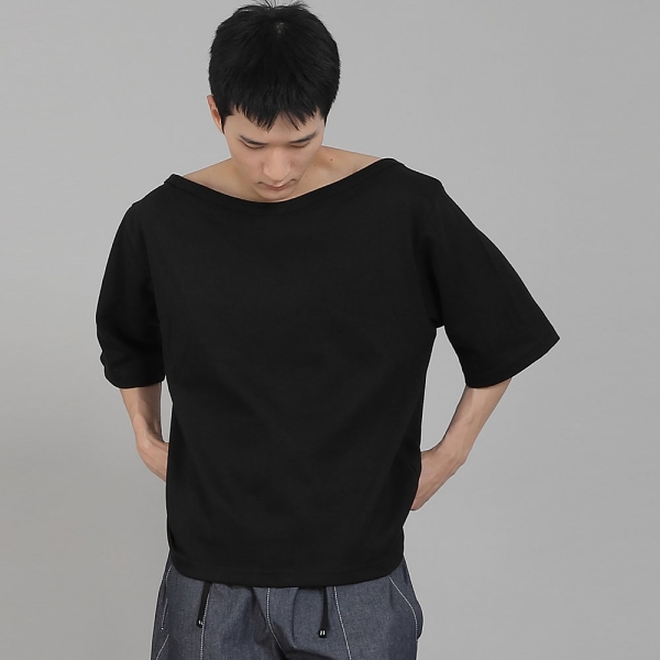 무지 보트넥 5부 반팔티셔츠 BHR-898 블랙