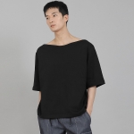 무지 보트넥 5부 반팔티셔츠 BHR-898 블랙