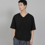 무지 V넥 16s코튼 5부 반팔티셔츠 V-8A01 블랙
