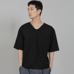 무지 V넥 16s코튼 5부 반팔티셔츠 V-8A01 블랙