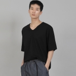 무지 V넥 16s코튼 5부 반팔티셔츠 V-8A01 블랙