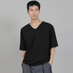 무지 V넥 16s코튼 5부 반팔티셔츠 V-8A01 블랙