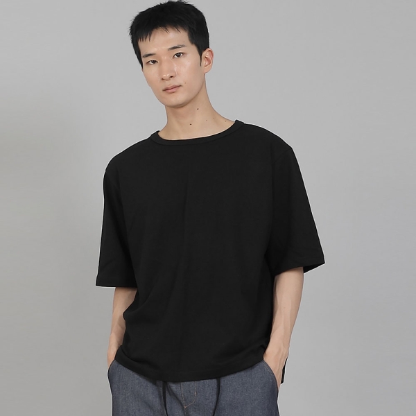 무지 R넥 16s코튼 5부 반팔티셔츠 R-8A02 블랙