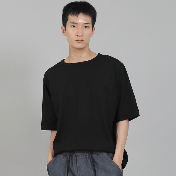 무지 R넥 16s코튼 5부 반팔티셔츠 R-8A02 블랙