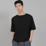 무지 R넥 16s코튼 5부 반팔티셔츠 R-8A02 블랙