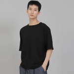 무지 R넥 16s코튼 5부 반팔티셔츠 R-8A02 블랙