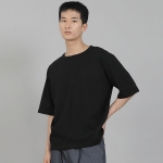 무지 R넥 16s코튼 5부 반팔티셔츠 R-8A02 블랙