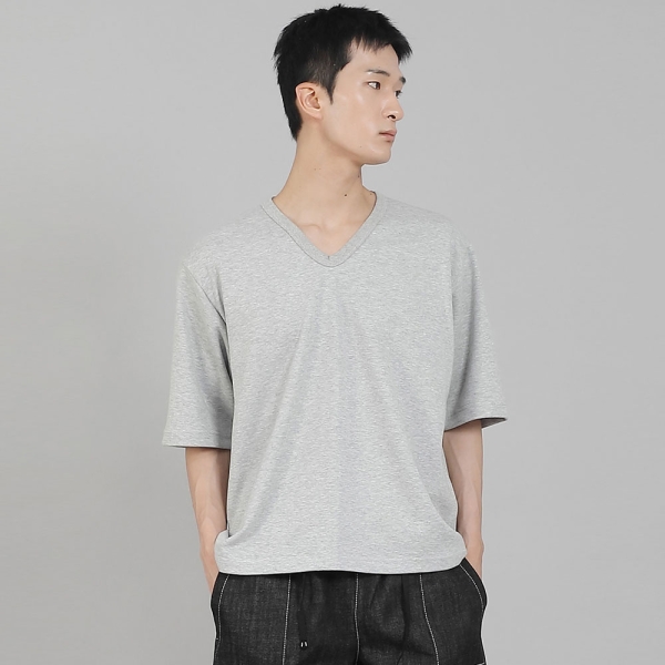 무지 V넥 5부 반팔티셔츠 VHR-895 그레이
