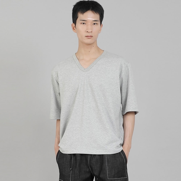 무지 V넥 5부 반팔티셔츠 VHR-895 그레이