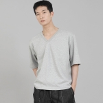 무지 V넥 5부 반팔티셔츠 VHR-895 그레이