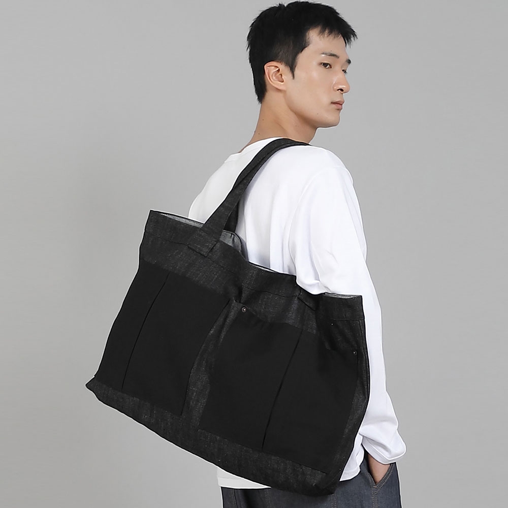 더블 카고포켓 EX와이드 에코백 DCP-160 데님 블랙
